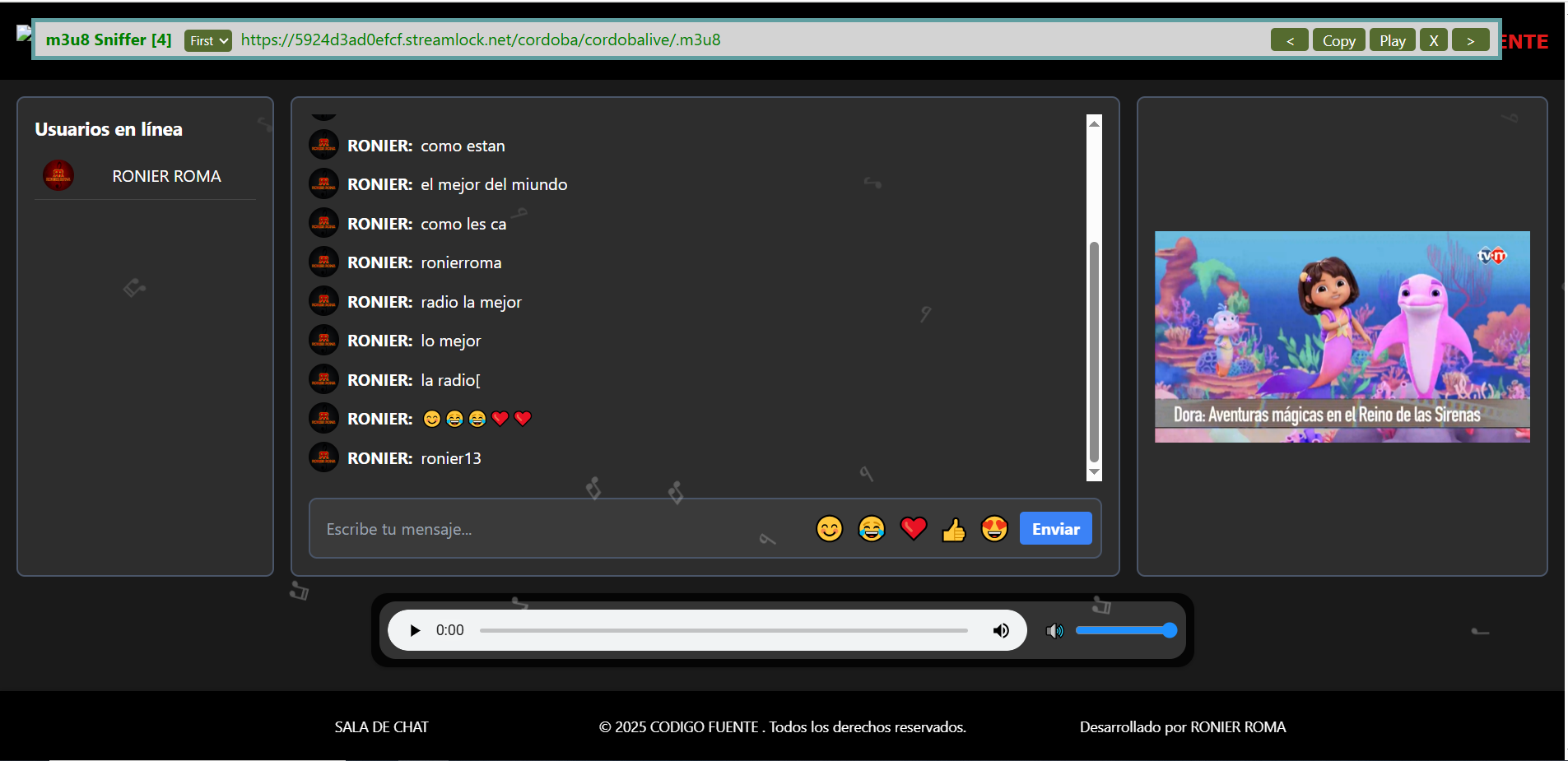 Radio Web y TV online, con sala de chat multiusuarios